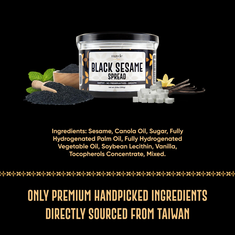 Mayde black sesame paste spread tasting sample highlighting nutty notes.