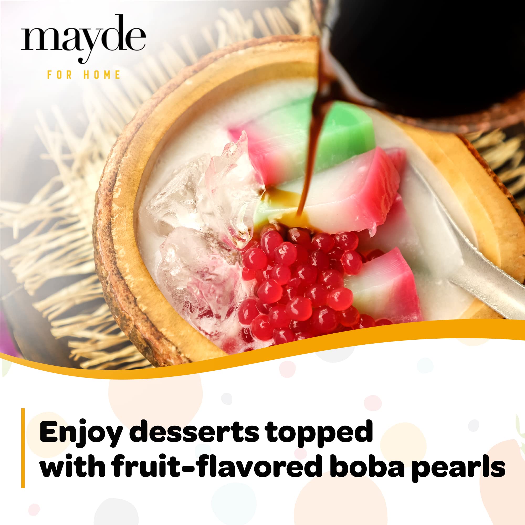 Mayde pomegranate popping boba pearls close-up for desserts and drinks