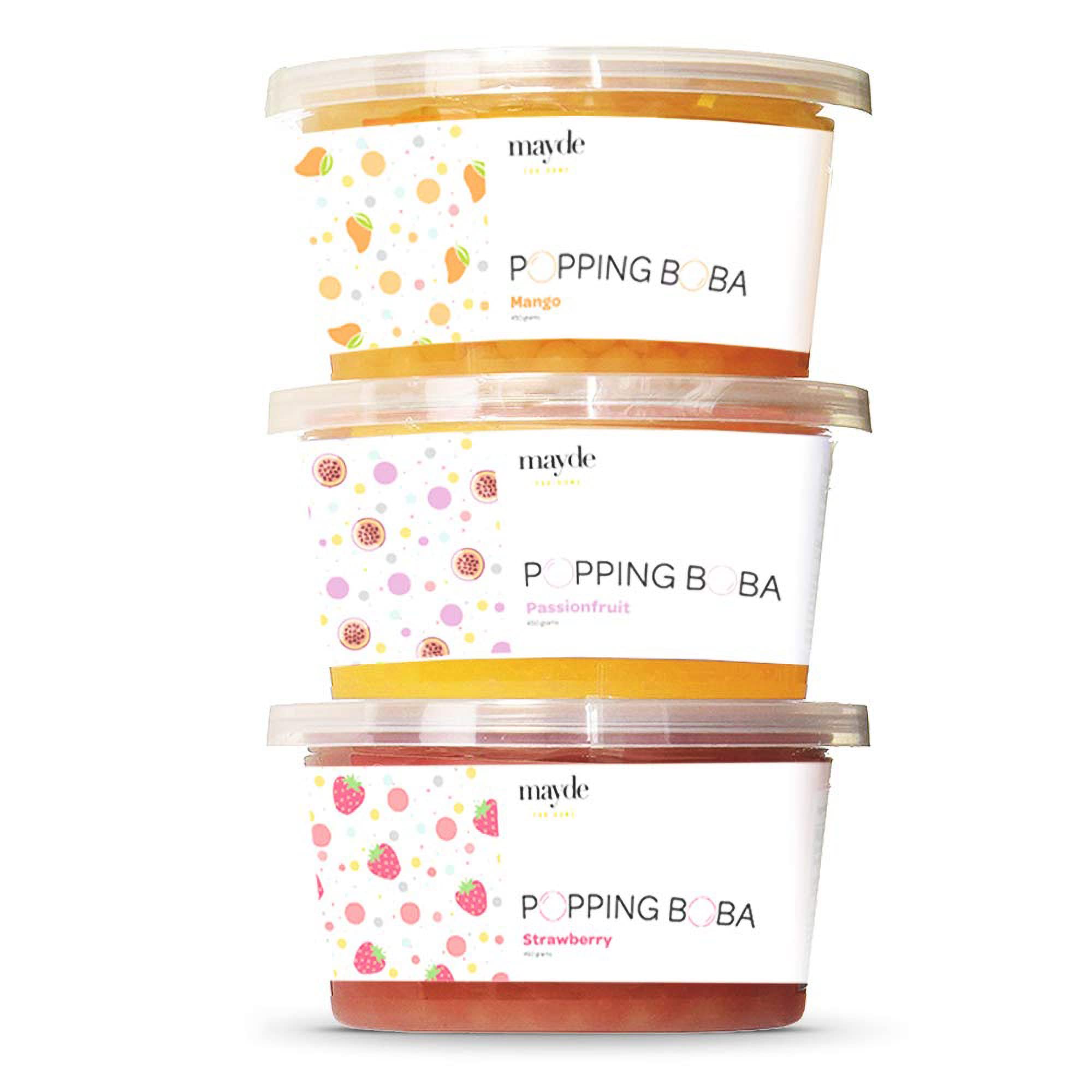 Mayde popping boba pearls strawberry jar for fruity bubble tea at home