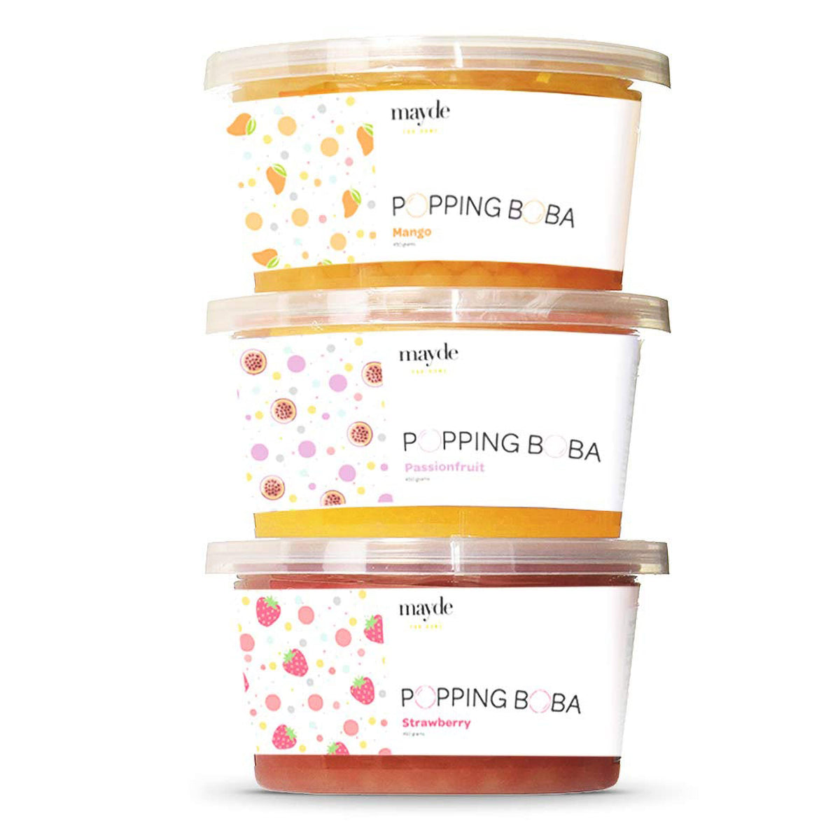 Mayde popping boba pearls strawberry jar for fruity bubble tea at home