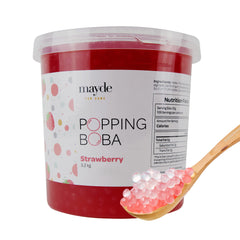 Mayde popping boba pearls strawberry jar: juicy flavor ideal for drinks and desserts.