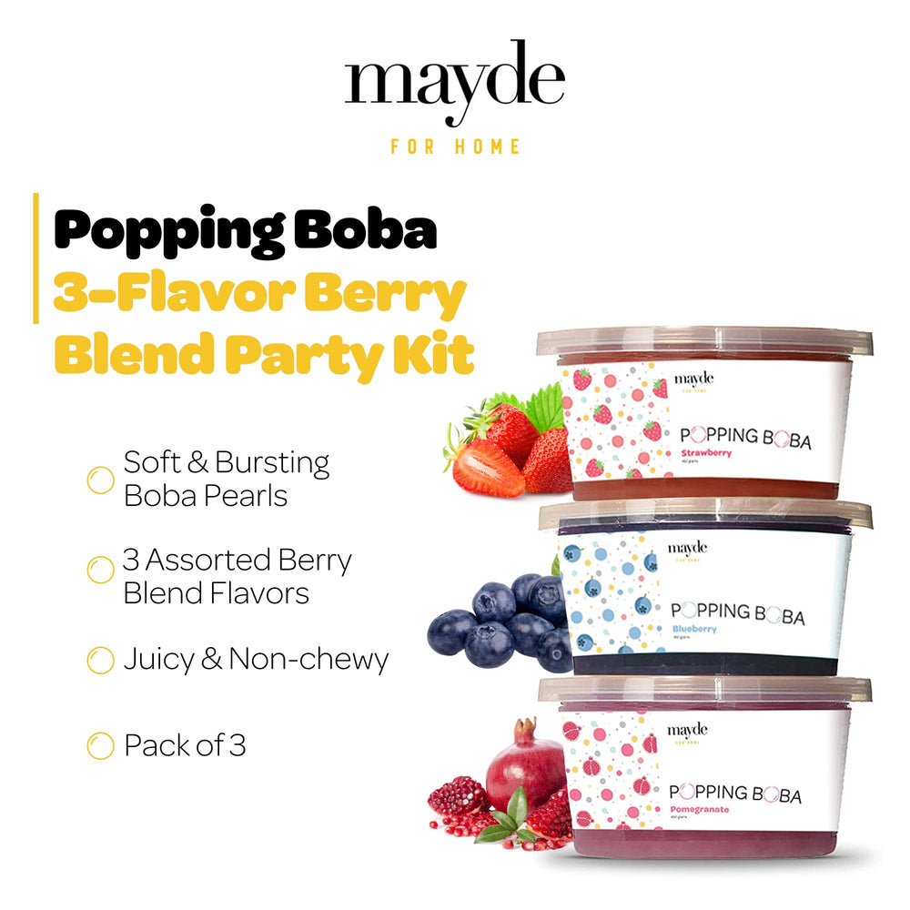 Mayde strawberry popping boba pearls close-up for vibrant tea