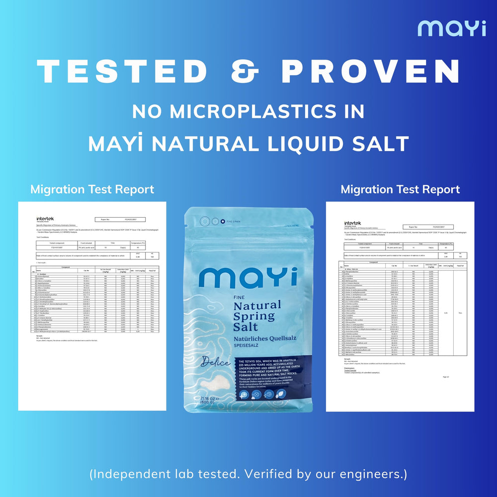 Mayi Tuz chemical-free lead-free non-GMO salt signals sustainable clean eating.