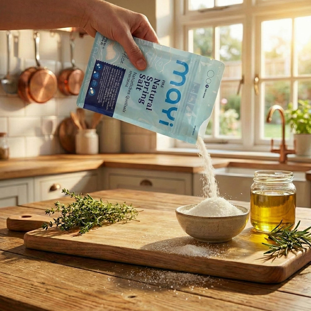 Mayi Tuz fine-ground salt for quick-dissolving in dressings and soups.