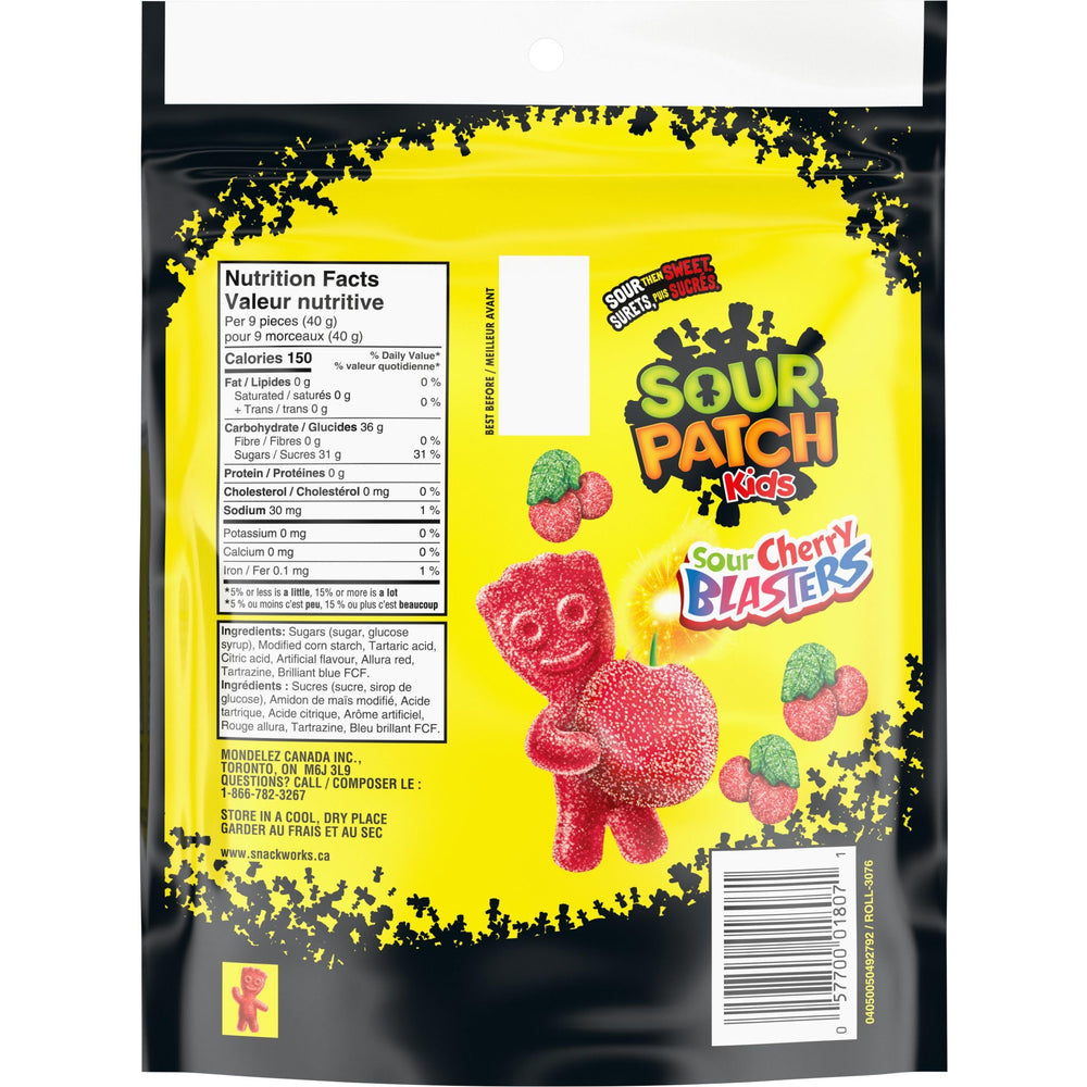 Maynards Cherry Blasters nutrition label shows 150 calories per serving.