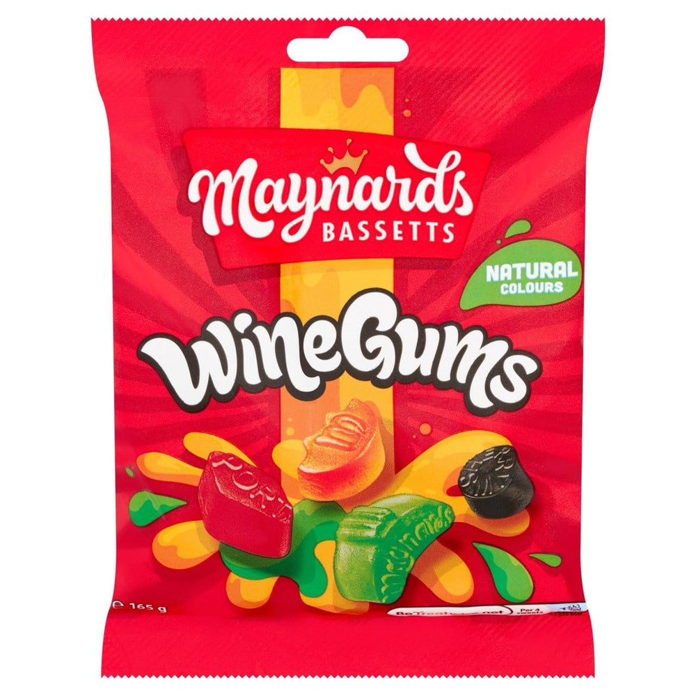 Maynards Wine Gums bag side-view highlights resealable packaging for on-the-go snacking.