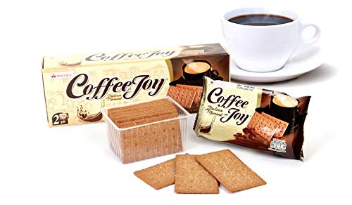 Mayora Coffee Joy Biscuit 90g serving idea with coffee, perfect break snack.