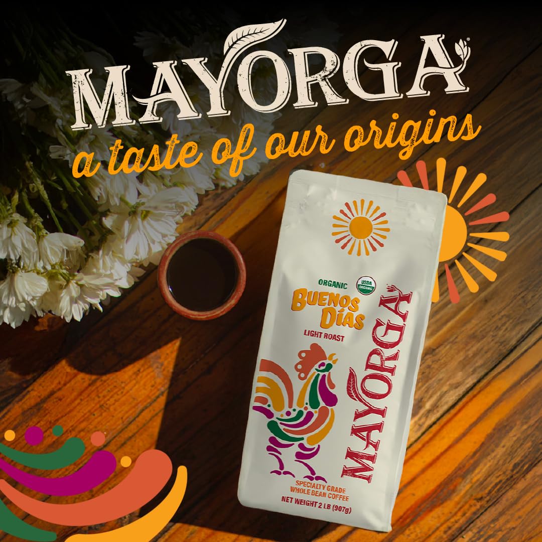 Mayorga Buenos Días 2lb bag preserves freshness for home grinding.
