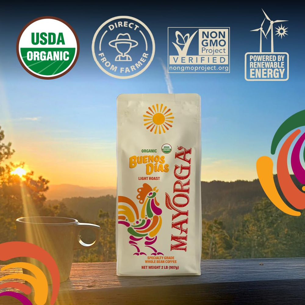 Mayorga Buenos Días organic and kosher certified for responsible sourcing.