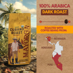 Mayorga Cubano Roast packaging label highlights organic and direct trade