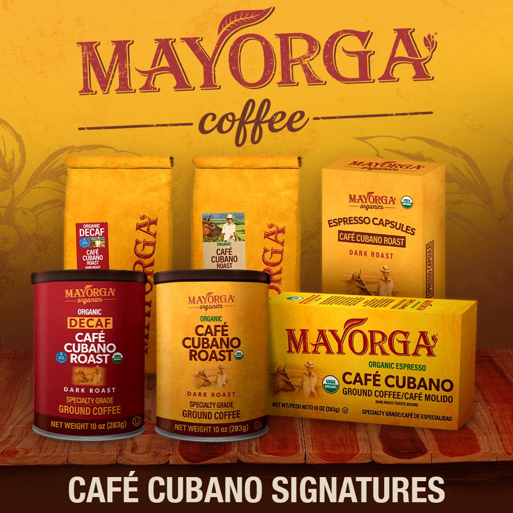 Kitchen counter with Mayorga Decaf Cubano roast ready to brew.