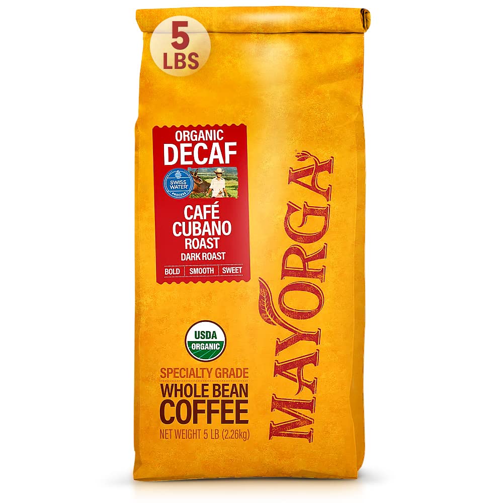 Mayorga Decaf Dark Roast Cubano bag with rich aroma and smooth finish
