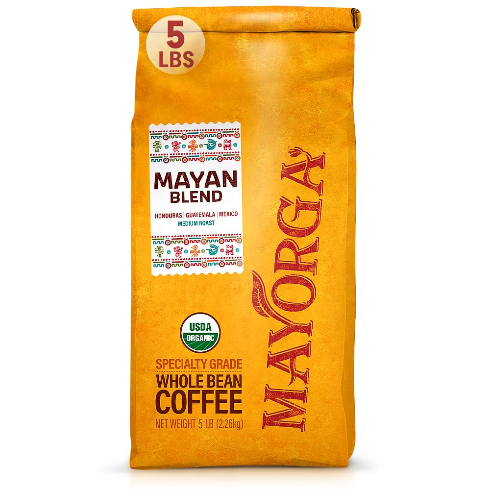 Mayorga Mayan Blend organic coffee beans showing premium whole bean quality.