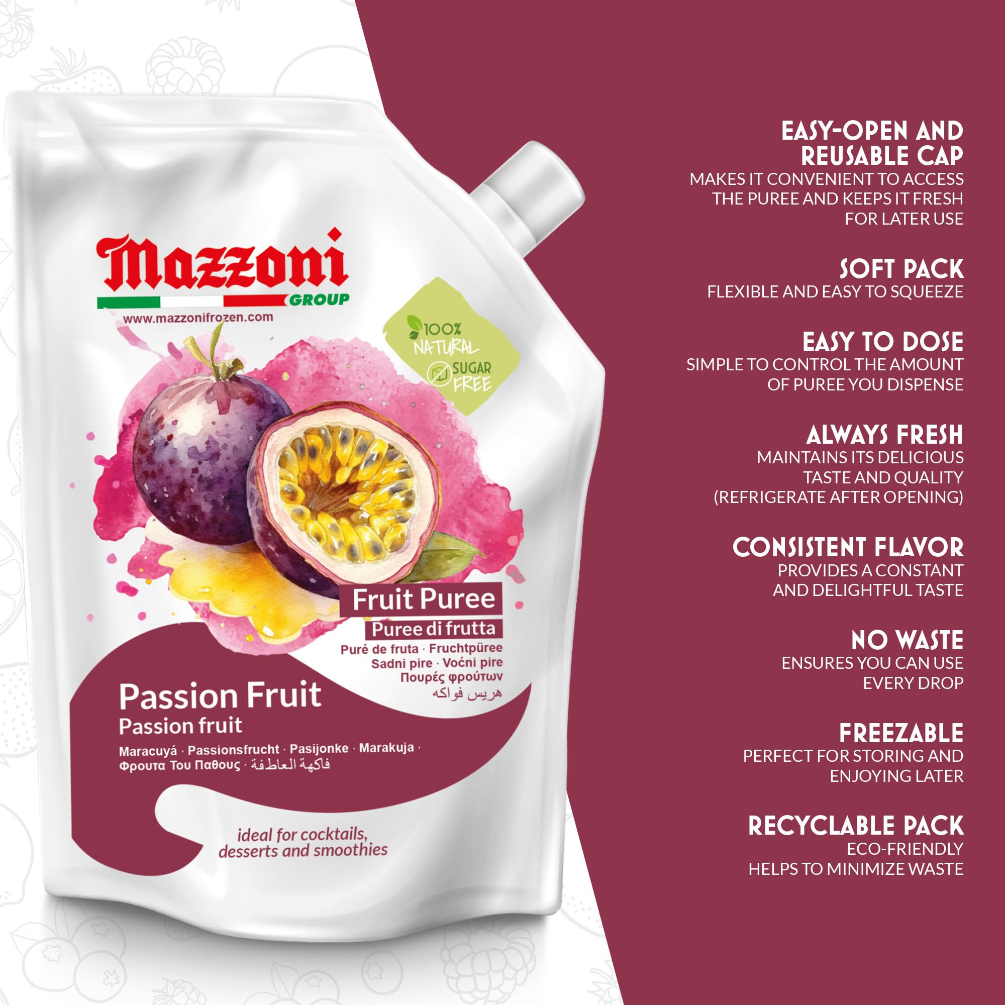 Mazzoni Passion Fruit Puree texture for silky smooth blends.