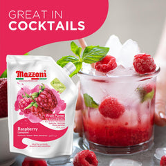 Mazzoni Raspberry Puree rich red color, ideal for drinks.