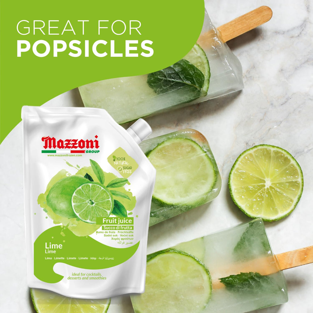 Mazzoni Real Lime Juice, Italian-made pouch, promising premium quality.