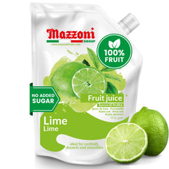 Mazzoni Real Lime Juice pouch front highlights pure citrus flavor for cocktails.
