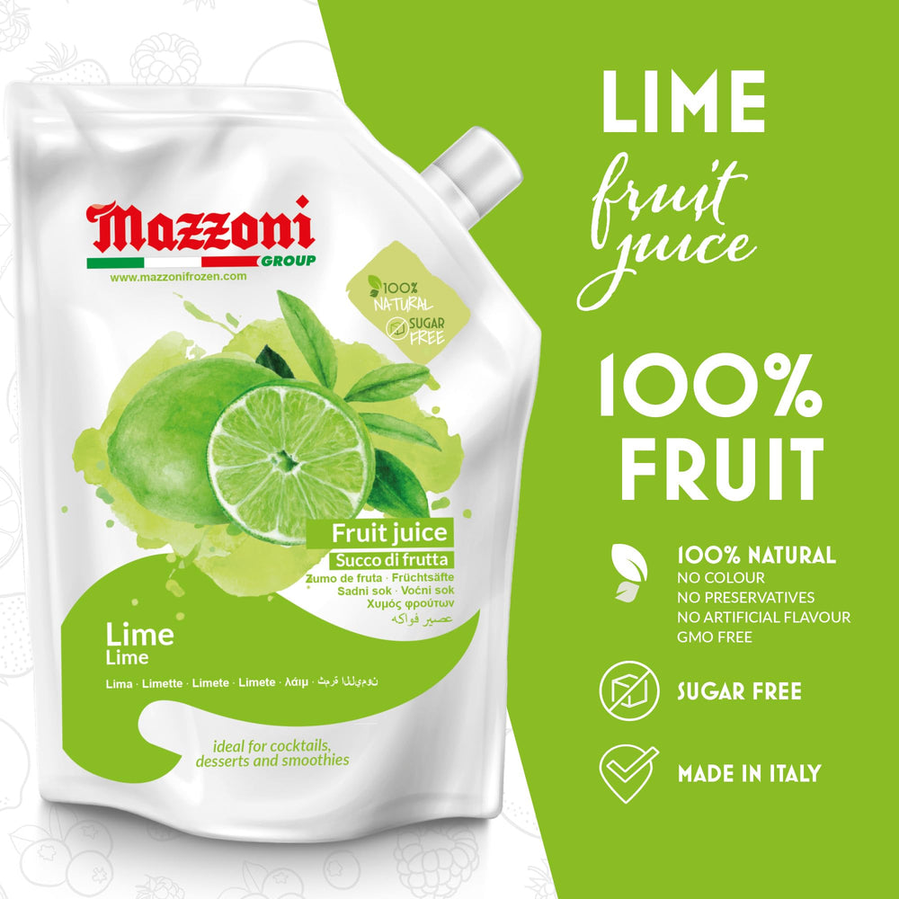 Mazzoni Real Lime Juice pour captures bright citrus pour over ice for refreshing drinks.