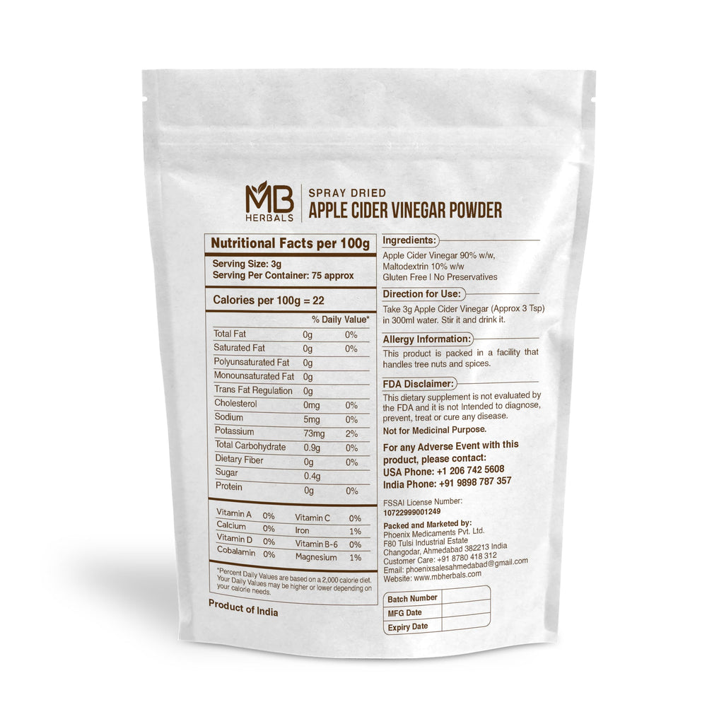 MB Herbals Apple Cider Vinegar Powder pack shows versatile flavoring option