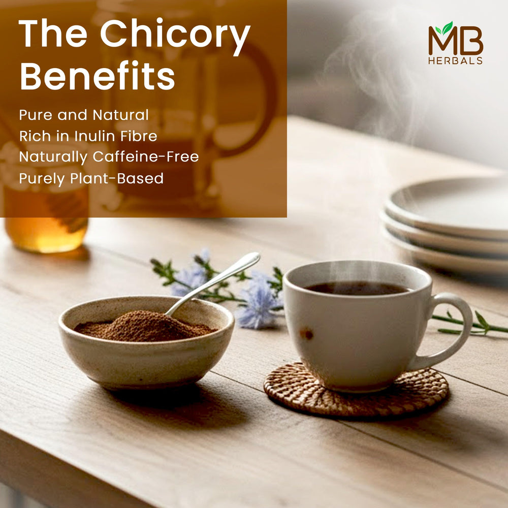 MB Herbals Chicory Powder dissolves instantly in hot water for rapid prep