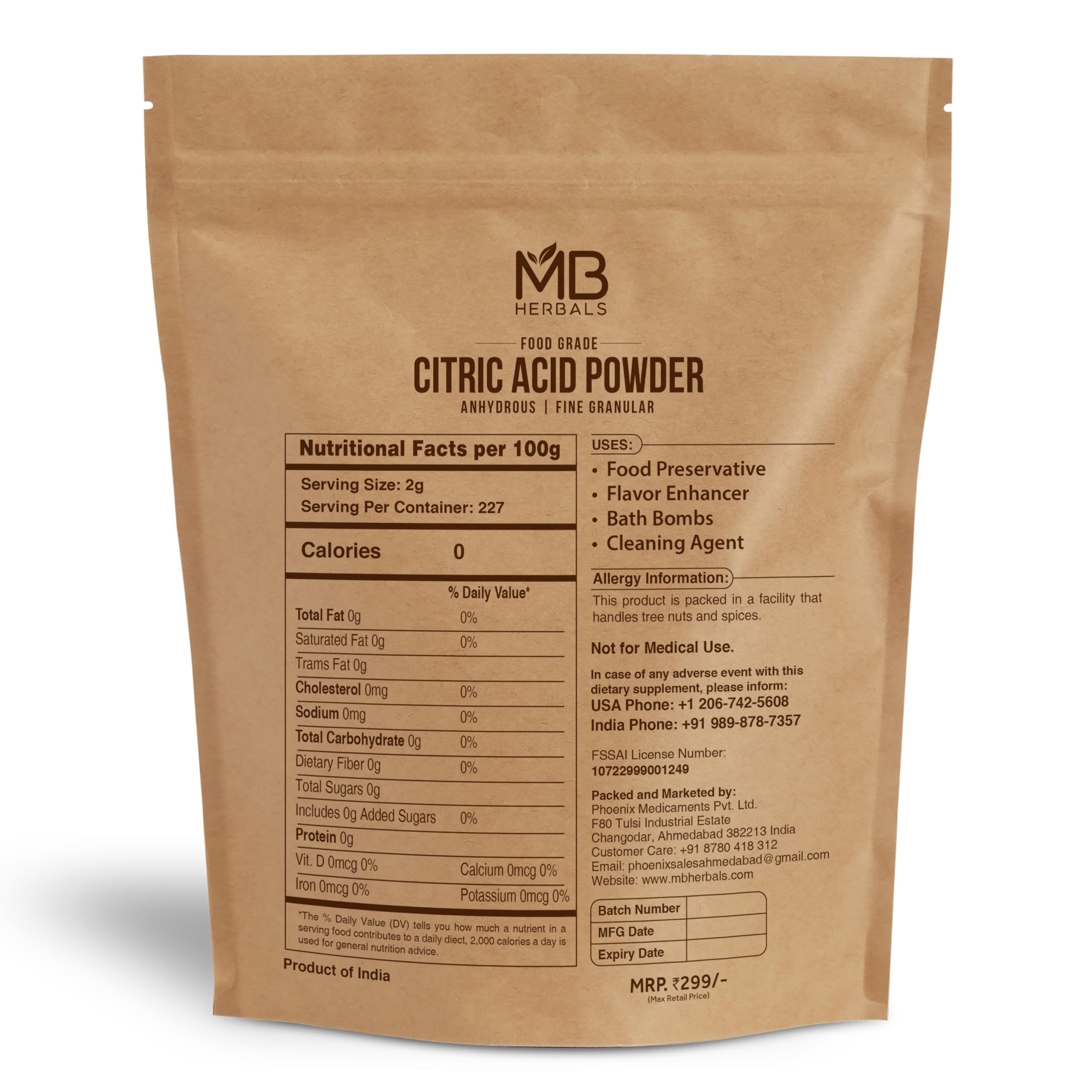 MB Herbals Citric Acid Powder dissolves in water for quick tartness in recipes.