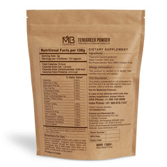 MB Herbals fenugreek powder texture spoon shows nutty flavor potential.
