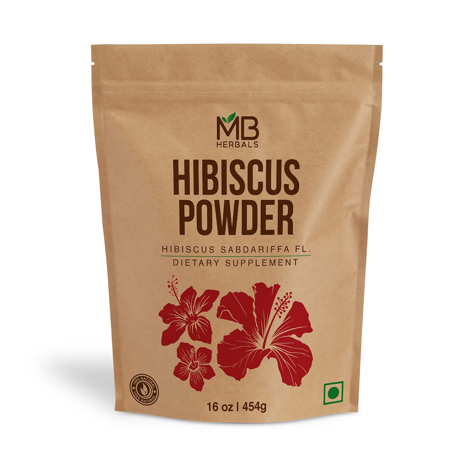 MB Herbals Hibiscus Powder bottle for refreshing hibiscus tea