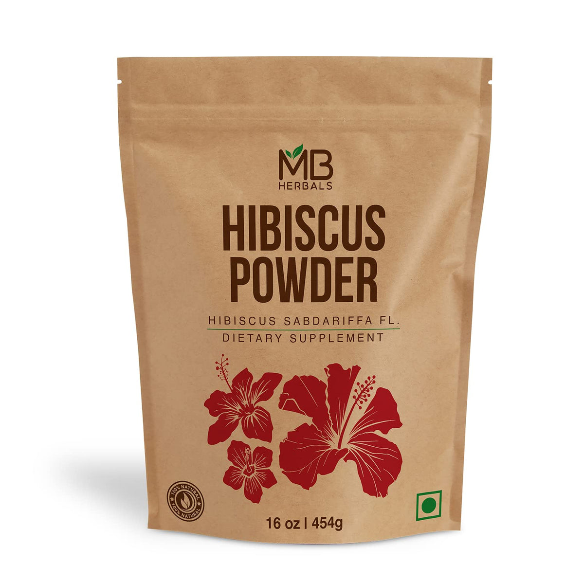 MB Herbals Hibiscus Powder bottle for refreshing hibiscus tea