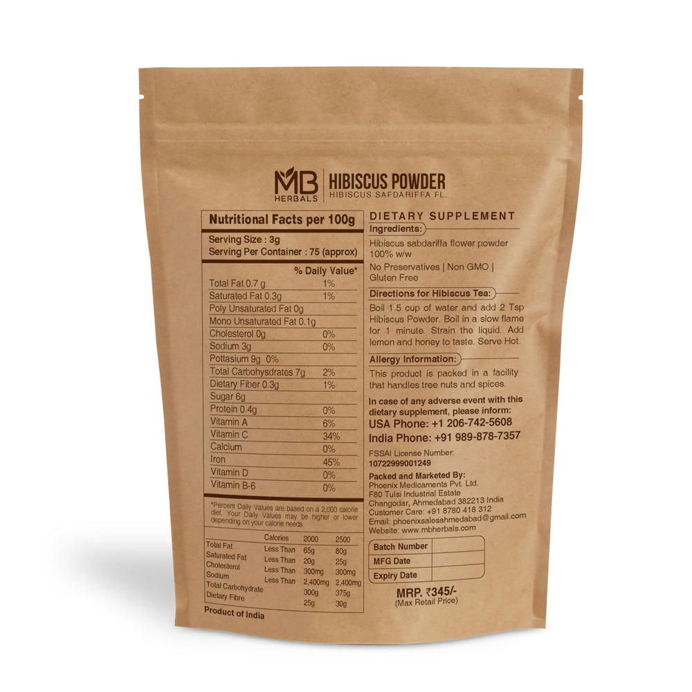 MB Herbals Hibiscus Powder tea brew yields vibrant infusion with natural color