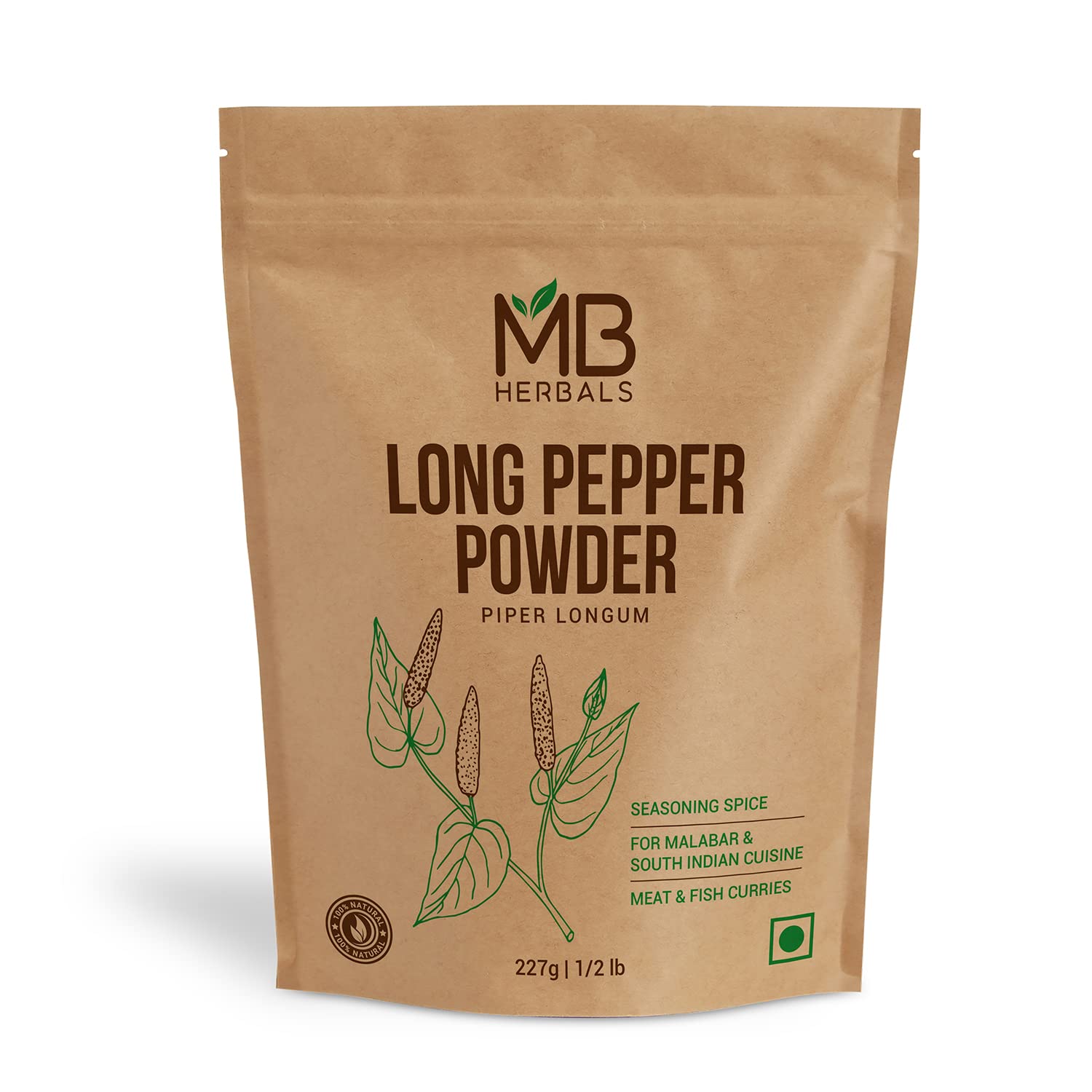 MB Herbals Long Pepper Powder 227g pack with bold aroma for Malabar curries.