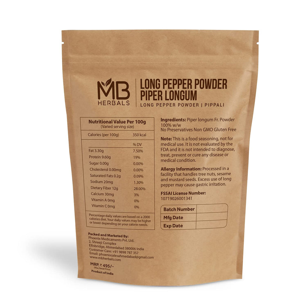 Close-up of MB Herbals long pepper powder texture for Indian curries.