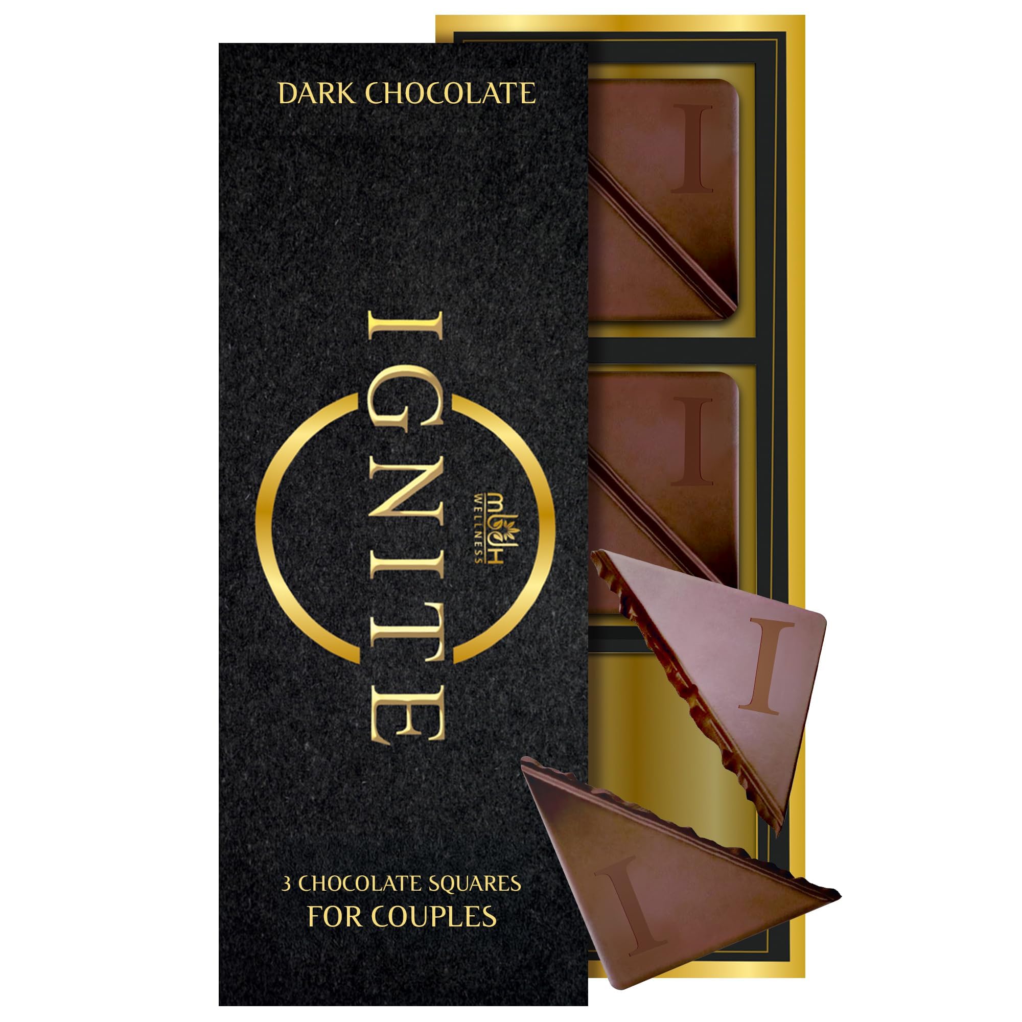 MBDH Wellness Ignite dark chocolate bar front view for shared, premium moments