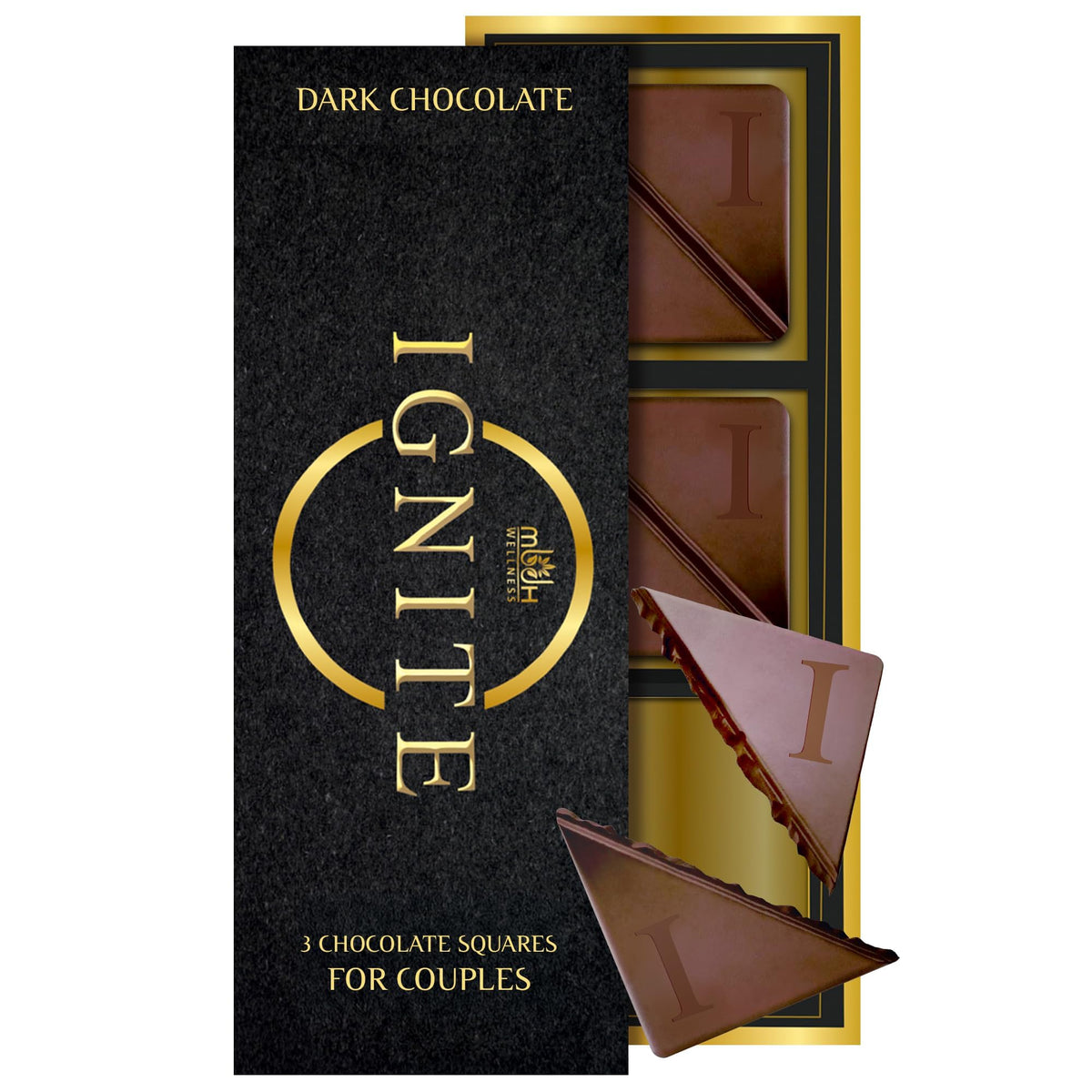 MBDH Wellness Ignite dark chocolate bar front view for shared, premium moments