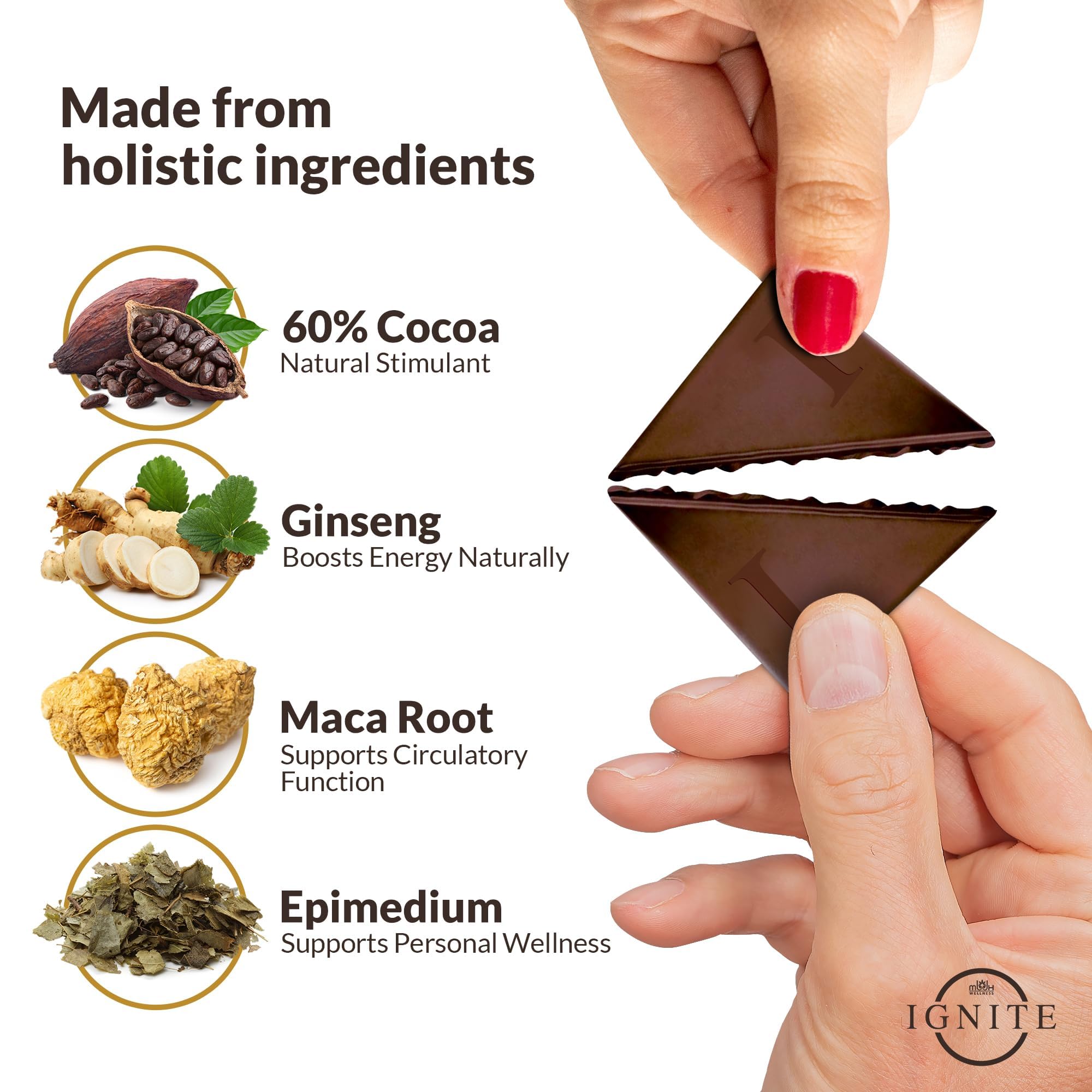 MBDH Wellness Ignite dark chocolate bar melted serving suggestion for two