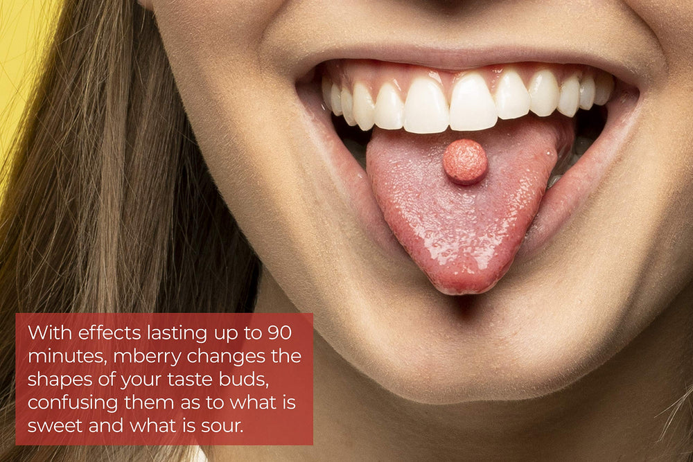 mberry miracle berry tablets on a spoon showing pure ingredients.