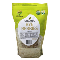 McCabe Organic Rye Berries in bag front, high-fiber whole grain ready for meals