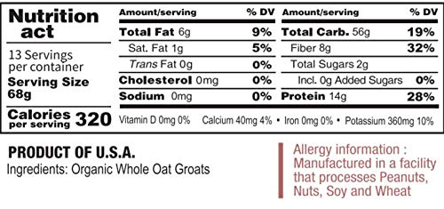 McCabe Organic Whole Oat Groats nutritious bowl highlighting minerals like calcium and iron