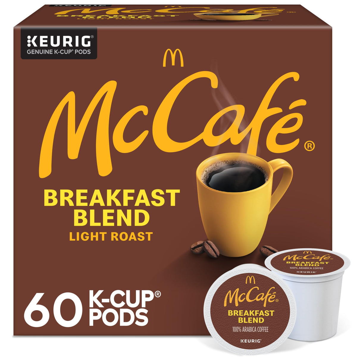 McCafé Breakfast Blend box front with light roast aroma for an energizing morning