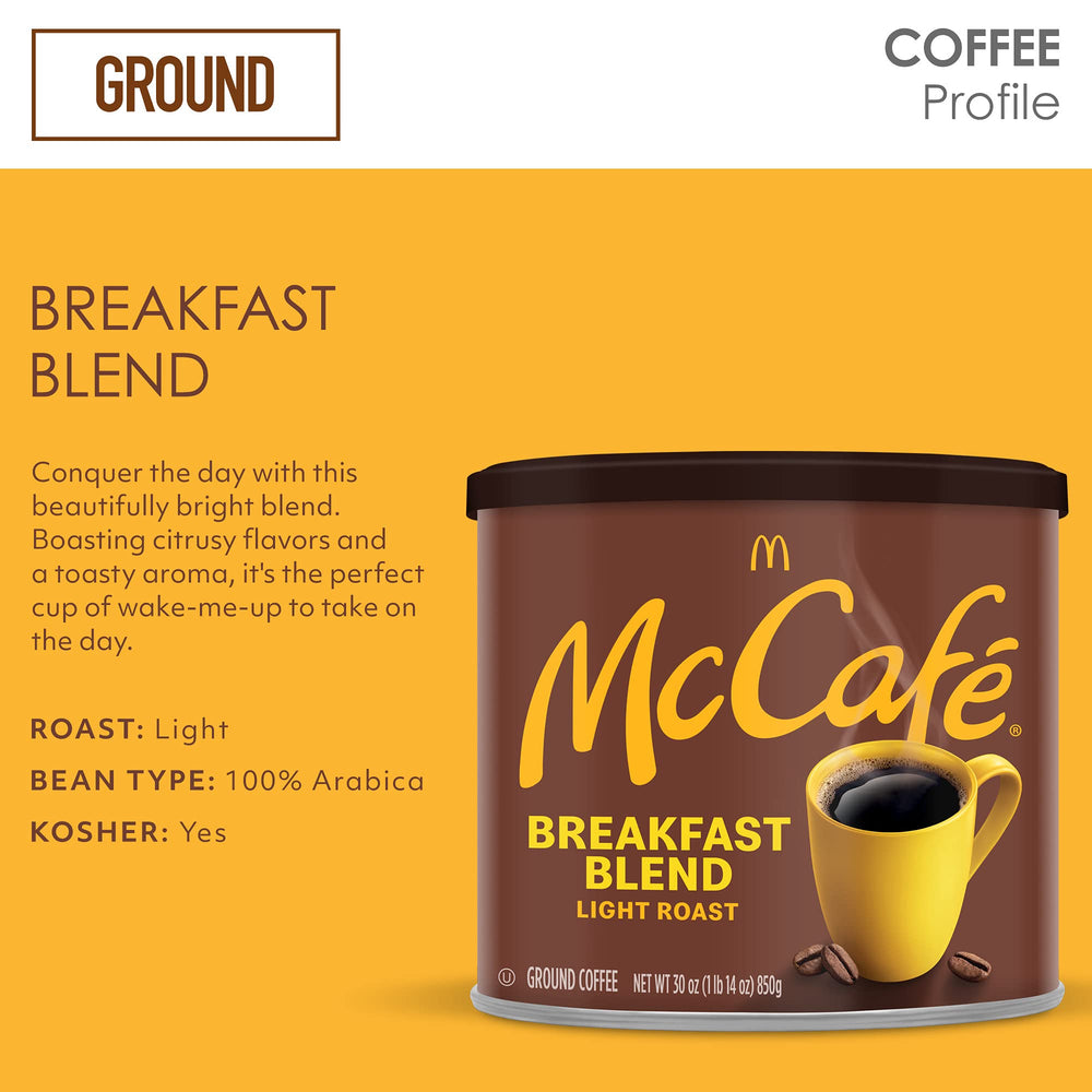 Package close-up highlighting McCafe Breakfast Blend label and quality packaging.
