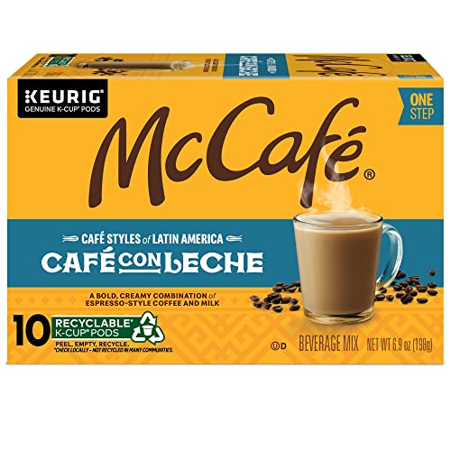 Box of McCafé Cafe con Leche showing bold packaging design.
