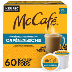 McCafé Cafe con Leche K-Cup pods in package for quick, consistent mornings.