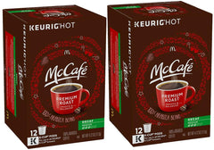 McCafé Decaf K-Cup box front showing 12-count packs for caffeine-free mornings