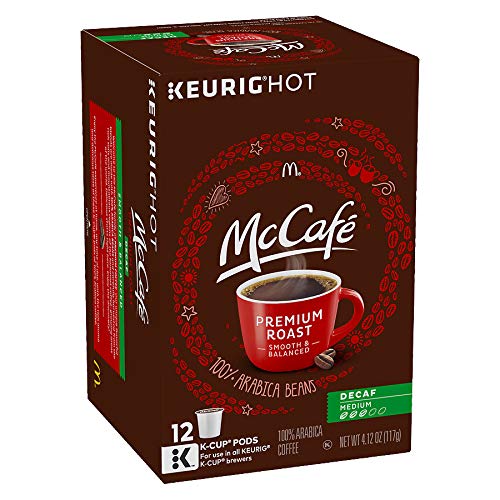 Close-up of McCafé Decaf K-Cups packaging and label visibility