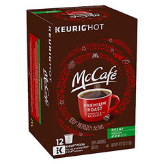 Close-up of McCafé Decaf K-Cups packaging and label visibility