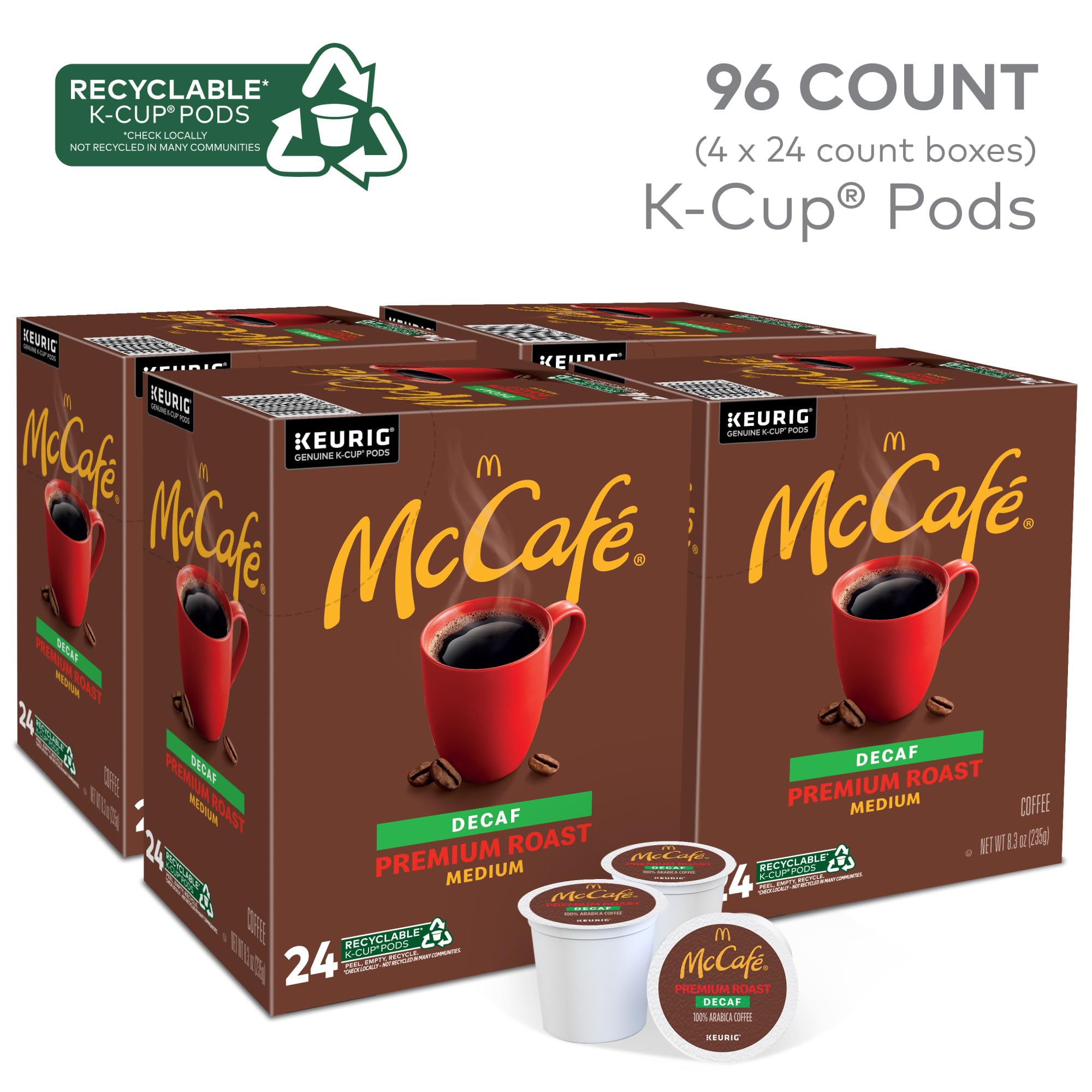 McCafé decaf K-Cup pods packaging for quick, clean mornings