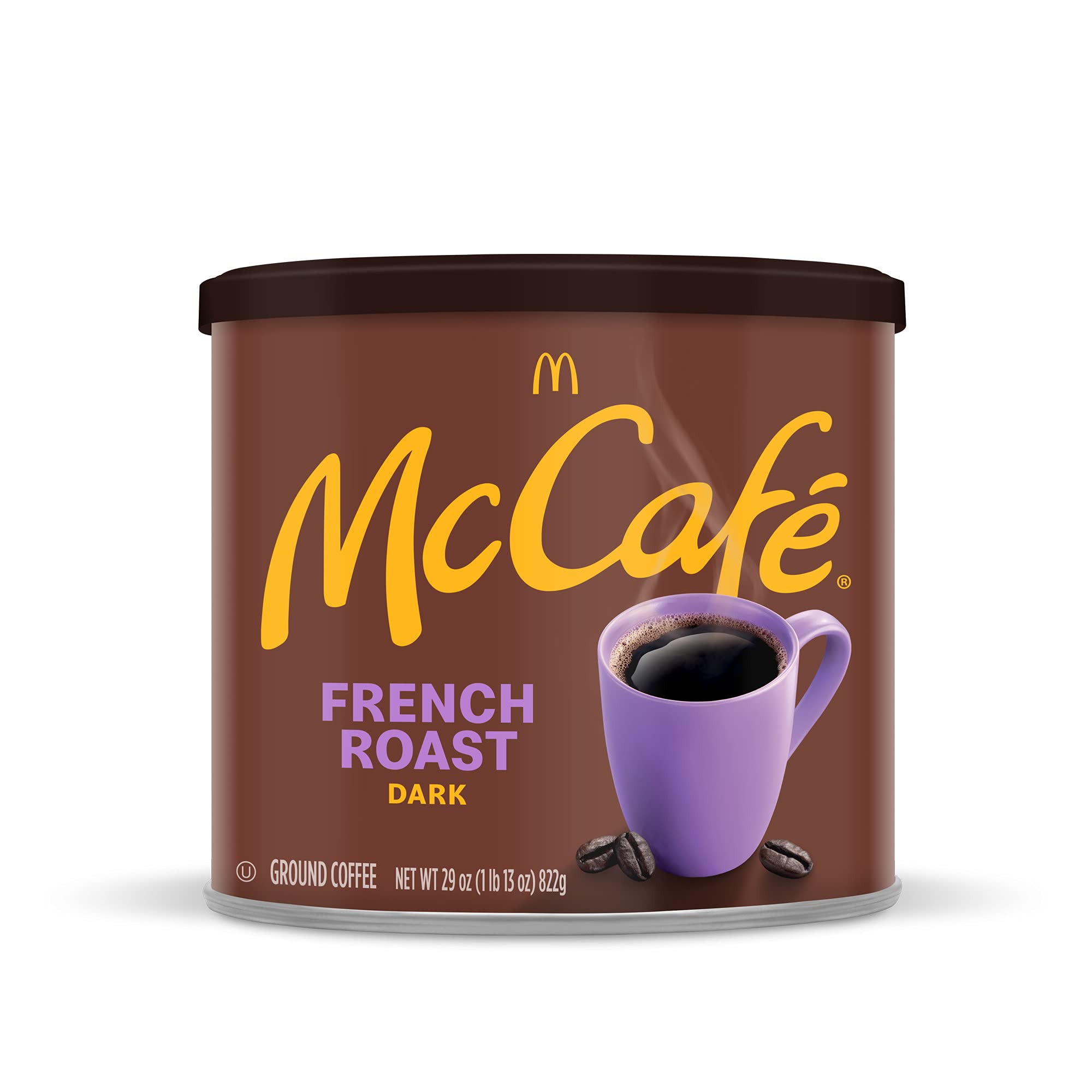 Bright morning light on McCafé French Roast canister on counter