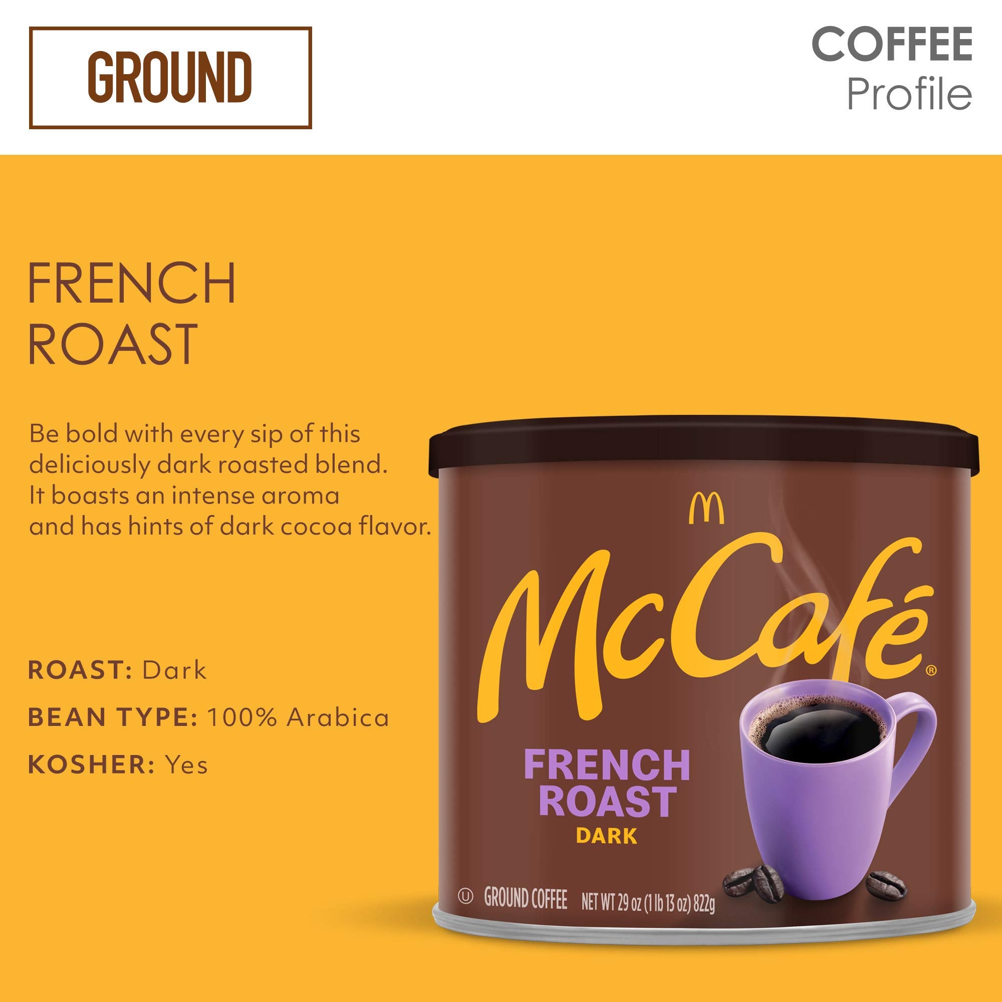 Measuring scoop beside McCafé French Roast to brew consistent cups
