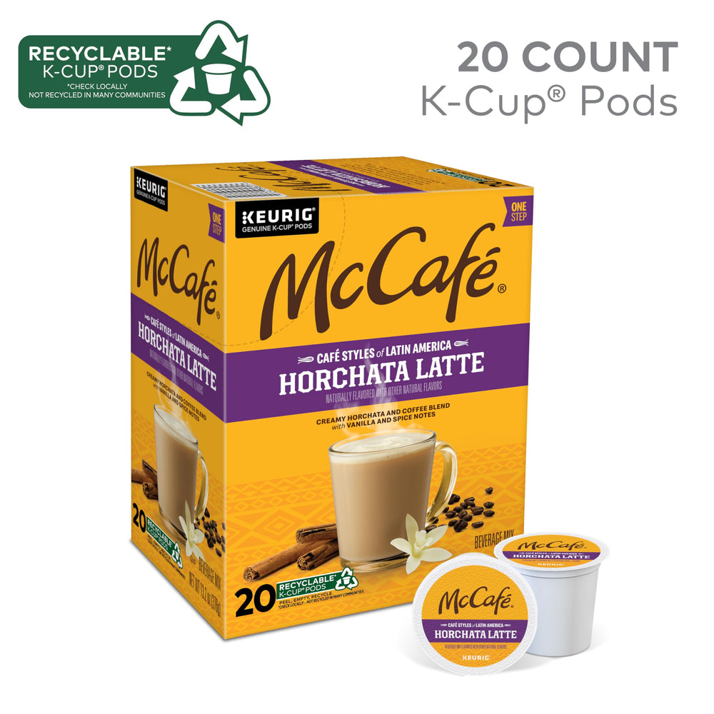 McCafé Horchata Latte cup with steam shows creamy aroma for at-home indulgence.