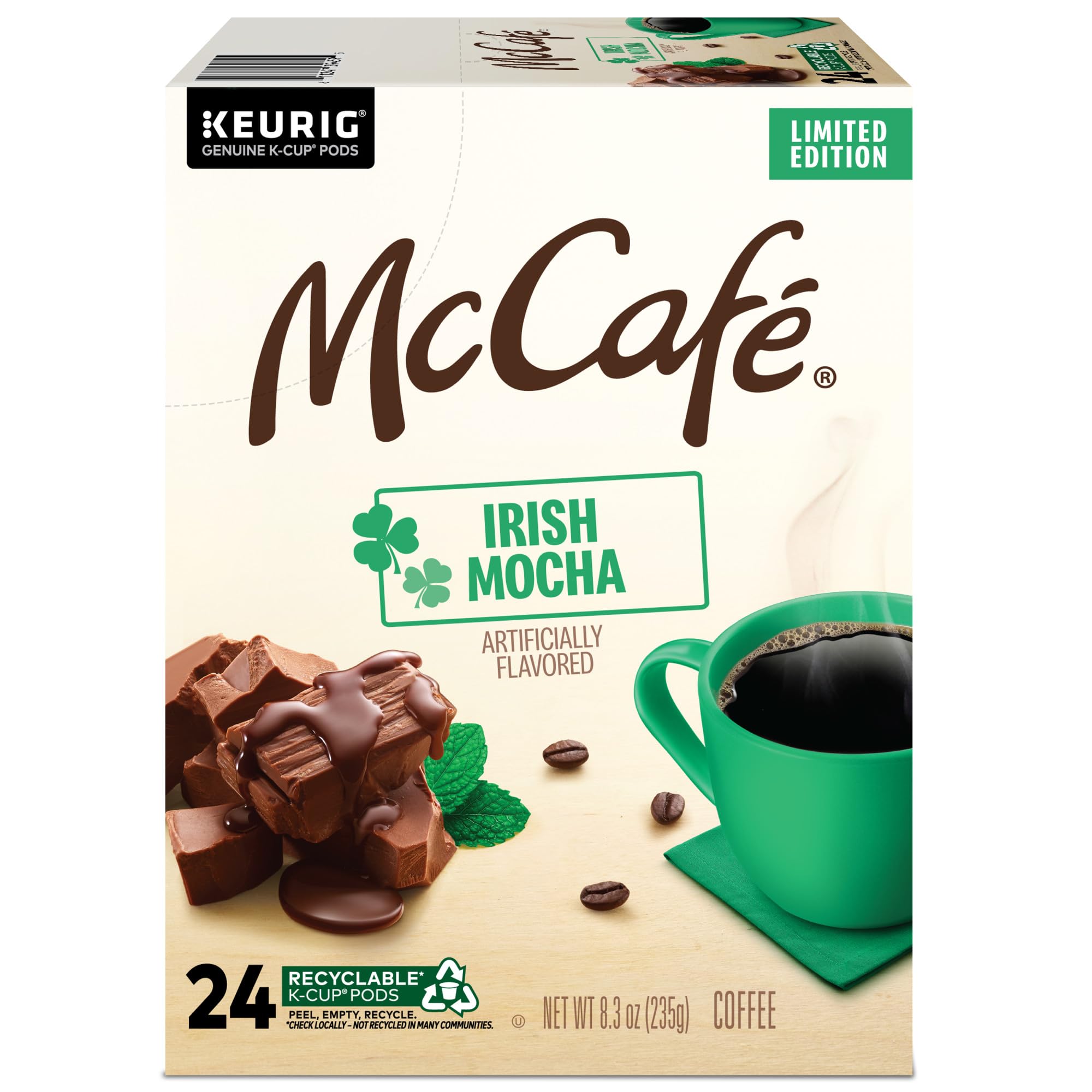McCafé Irish Mocha packaging highlighting sustainability