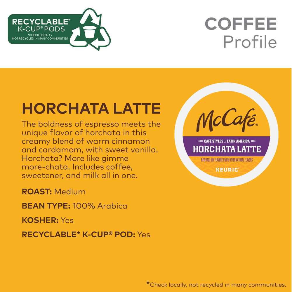 McCafé K-Cup pod closeup highlighting Horchata flavor in a single-serve pod.